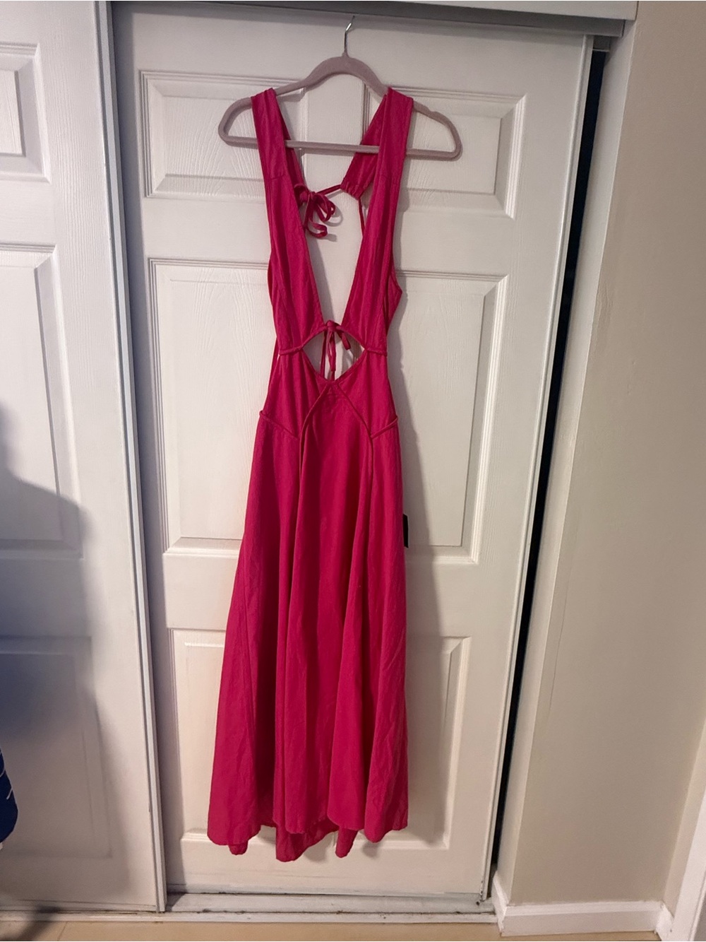 Lulu's Hot Pink Backless Tie-Back Maxi Dress